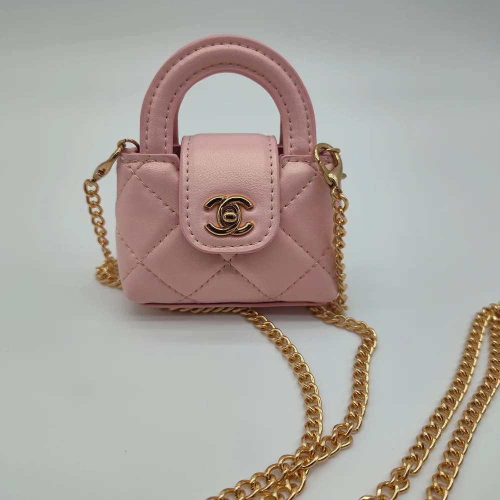 CHANEL Mini Bag Earbud Holder Blush Pink Gold CC Chain Micro Bag Charm Gift GWP - Picture 2 of 6